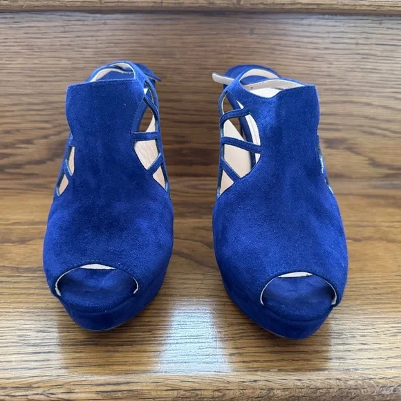 PRADA Camoscio Blue Suede Cutout Slingback Heels Shoes NEW 39